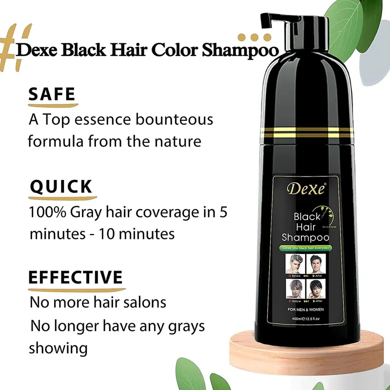 DEXE Black Hair Dye Shampoo Instant Shampo Rambut Uban Pewarna Rambut Hitam 400ml Cocok untuk Pria & Wanita 2