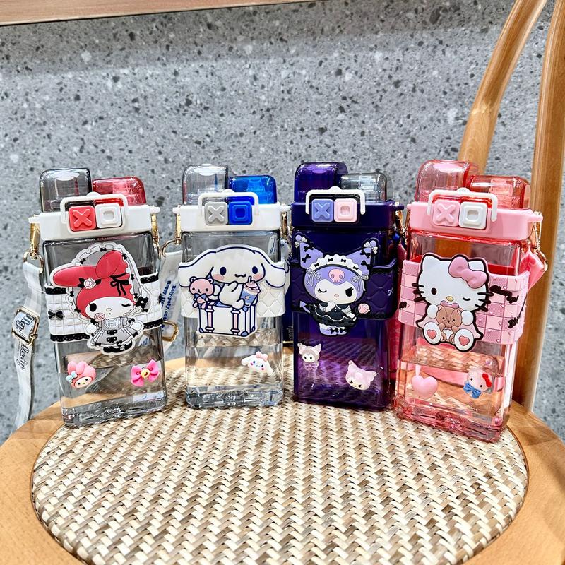 Product Introduction of Sanrio Tritan Plastic Water Cup Double Drink Kids Water Bottles Portable Tumbler  Mug With Straw  School Day Birthday Gift  Kuromi Cinnamoroll Hellokitty Reusable Bottled Drinkware Washable 0