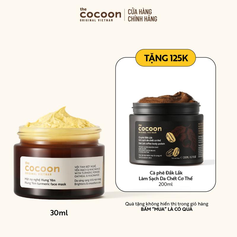 [COMBO MUA 1 NHẬN 2] Mặt nạ nghệ Hưng Yên Cocoon giúp da rạng rỡ & mịn màng 30ml Và Cà phê Đắk Lắk làm sạch da chết cơ thể 200ml