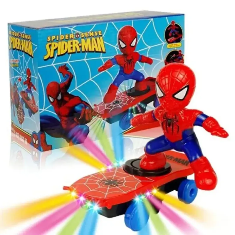 Spider-Man Scooter Electric Stunt Bright Light Music Toy Automatic Flip Rotation Skateboard Children's Gift