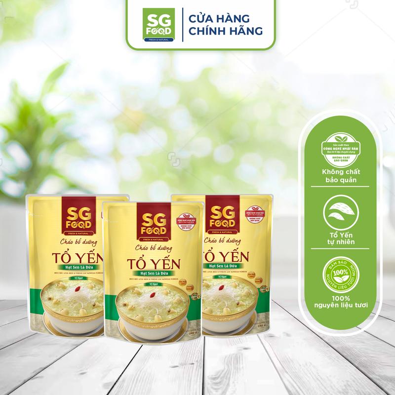  Combo 3 Gói Cháo bổ dưỡng Sài Gòn Food Tổ yến Hạt sen lá dứa 240g x3 gói 