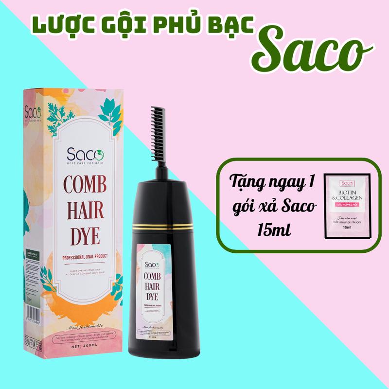 Dầu gội phủ bạc đen và nâu SACO có sẵn đầu lược chải - Tiện lợi nhanh chóng đổi màu tóc, nhuộm tóc tại nhà, lên màu tự nhiên
