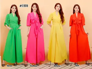 5208 New Model Jumpsuit Kulot Tangan 3/4 Bahan Yura Crinkle Polos Wanita Panjang Casual