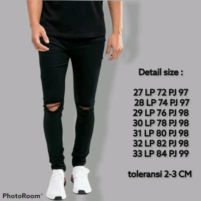 Panjang celana jeans sobek lutut Slim-fitting