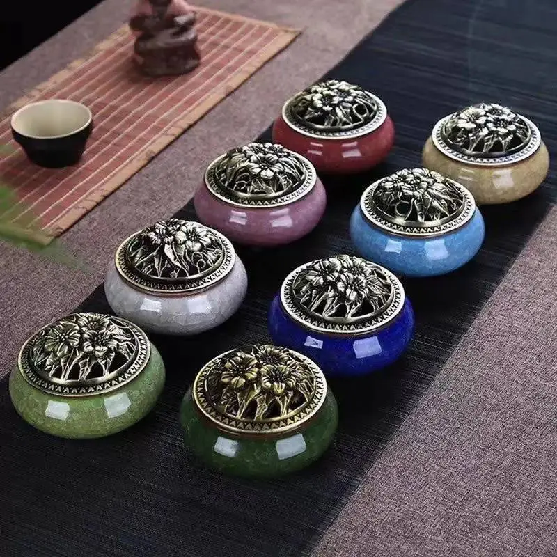 [ TỔNG KHO SỈ ] Lư Xông Nụ Trầm Hương - Đỉnh Đốt Nhang Vòng Phong Thủy Đồ Thờ Cúng Bằng Gốm Sứ Vân Rạn