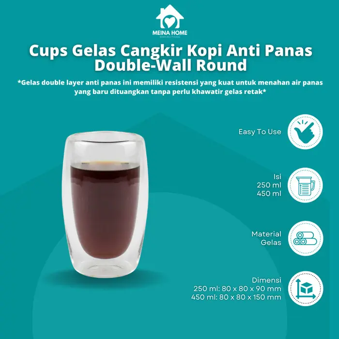 GELAS KACA ANTI PANAS CANGKIR DOUBLE WALL ROUND MUG KACA TAHAN PANAS - 450ML