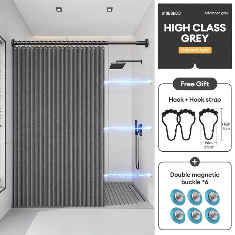 Product Introduction of 【24h Ship】High Quality Bathroom Shower Curtain Makapal Waterproof With Rod Adjustable Set Washable 29