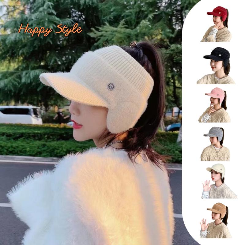 Mũ Len Hở Chóp Nón Lưỡi Trai Nửa Đầu Lông Chữ M Che Tai Giữ Ấm Mùa Đông Form Unisex Nam Nữ N173 Cao Su