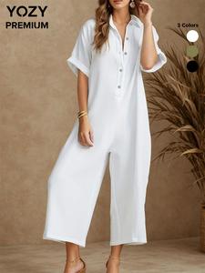 YOZY  Women's Plain Button One Piece Jumpsuit, Casual Half Sleeve Jumpsuit for Daily Wear, Ladies Clothes for All Seasons