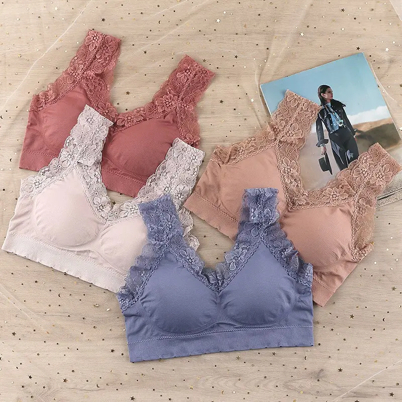 Bra Wanita Pakaian Dalam  BH Tanktop Renda Bunga Cewe Push Up Crop Seamless Motif Bahan Halus Lembut Fashion Wanita 1040 1