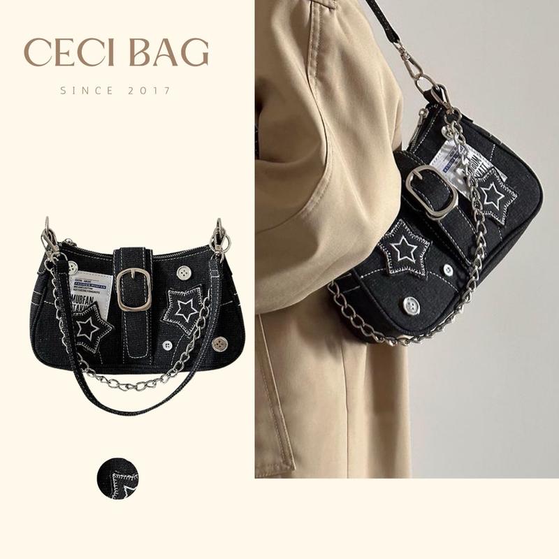 Túi xách nữ denim màu đen đeo vai đeo chéo 6110 Bag