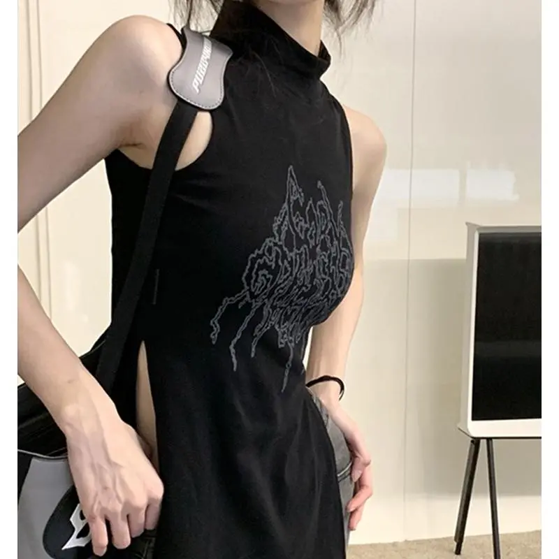 Pure Desire Style Black Slit Sleeveless Tank Top T-Shirt for Women Summer New Design Sexy Waist-Cinching Slimming Top Ins | BigBuy360 - bigbuy360.vn Pure Desire Style Black Slit Sleeveless Tank Top T-Shirt for Women Summer New Design Sexy Waist-Cinching Slimming Top Ins | BigBuy360 - bigbuy360.vn