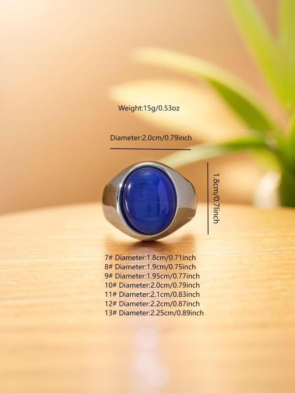 Simple Round Shaped Artificial Gemstone Decor Stainless Steel Ring, Punk Men's Stainless Steel Multi Size Ring, Party Accessories 5