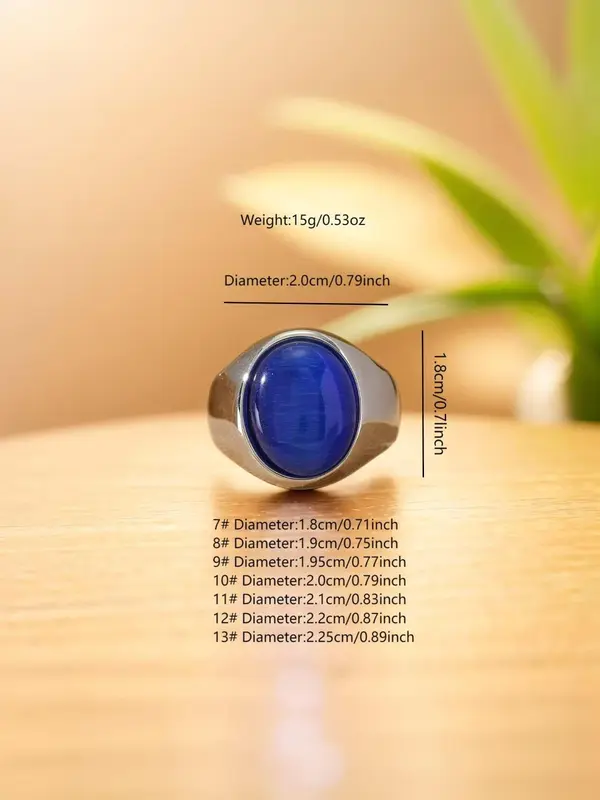 Simple Round Shaped Artificial Gemstone Decor Stainless Steel Ring, Punk Men's Stainless Steel Multi Size Ring, Party Accessories 5