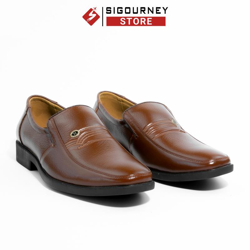 Giày Da Nam Trung Niên SIG-15 Màu Nâu, Thiết Kế Lười, Size 38-43