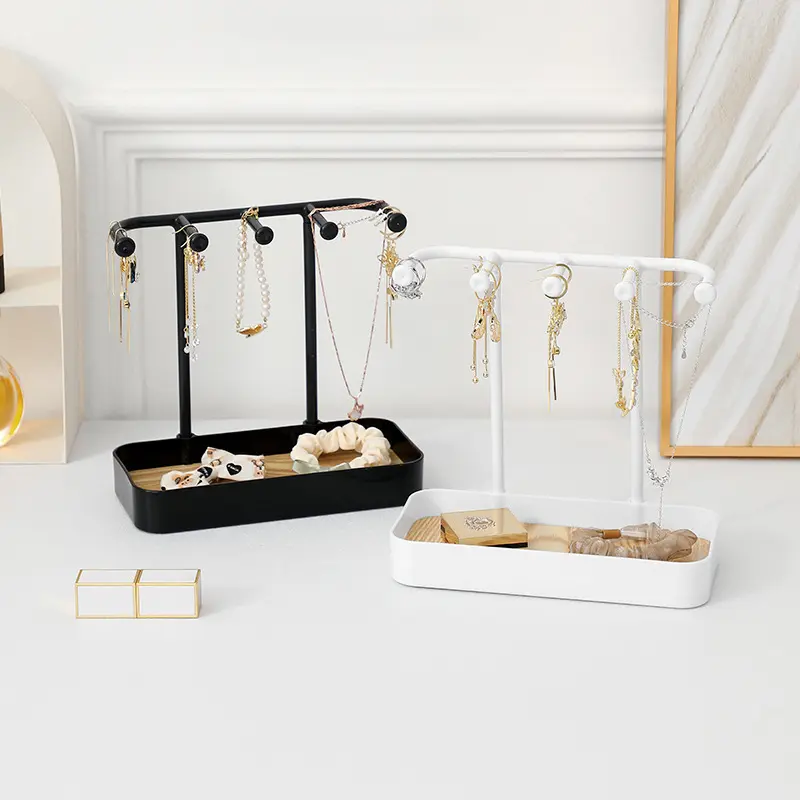 [xtv]Fashion Jewelry Organizer Display For Earrings Necklaces Jewelry Storage Rack With Wooden Base Bracelet Hanging Holder