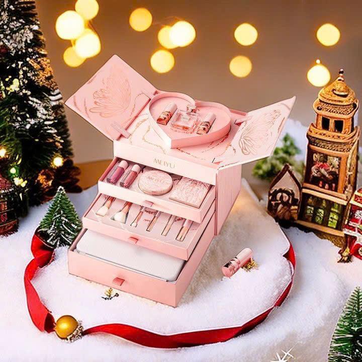 { Quà tặng bạn gái} Bộ make up TMD018 Meiju màu hồng 14 món Women Nữ Perfume Son   Cosmetic Xịt Thơm Son Môi