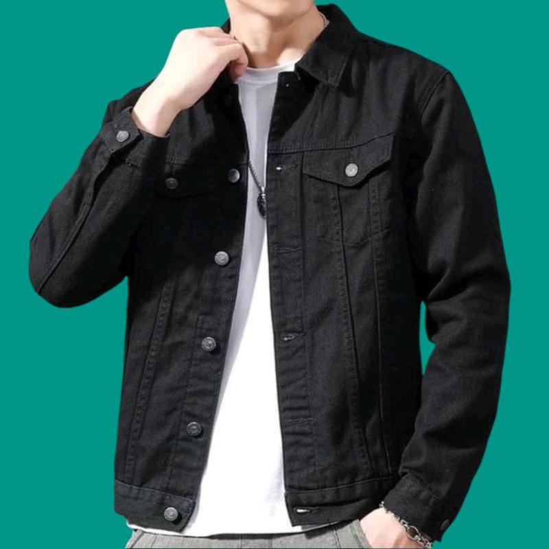 Đen trơn Áo khoác jean đen trơn,rách basic chất liệu jeans bò cao cấp 2 màu xanh và đen cho nam nữ - Kích thước M L XL 2XL 40 85kg Jacket Menswear Có Cổ Màu đen