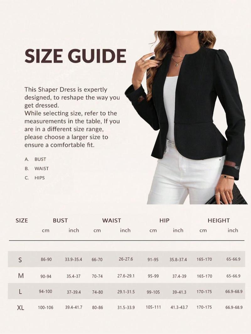 Product Introduction of Women's Contrast Mesh Puff Sleeve Blazer, Elegant Long Sleeve Round Neck Outerwear for Work Office Business, Ladies Fall & Winter Clothes 6