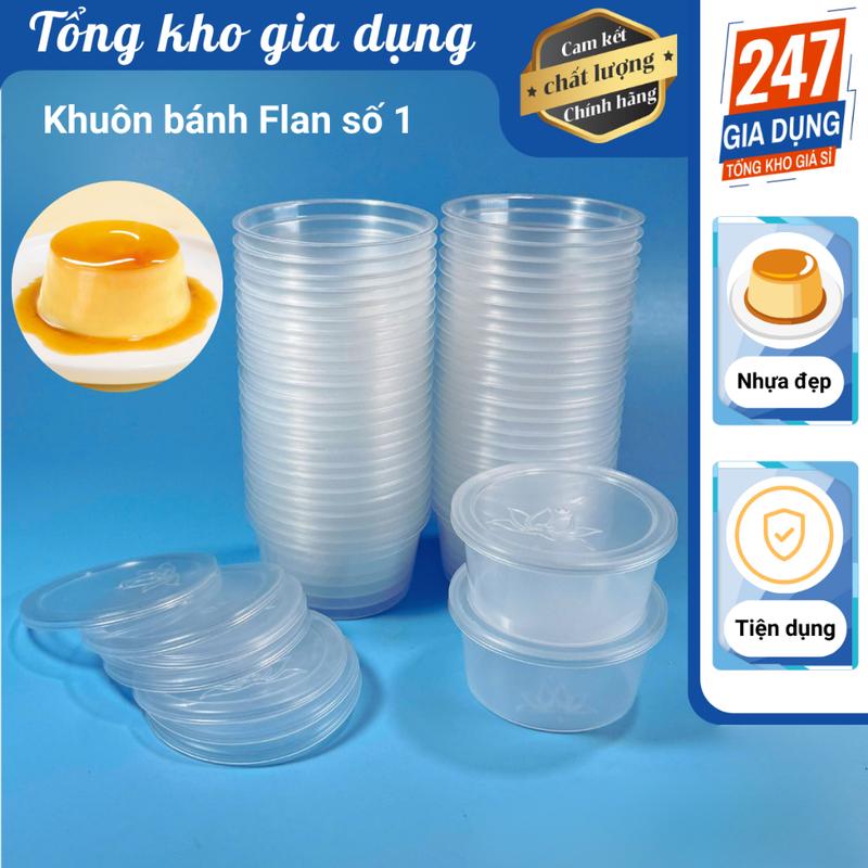 Combo 50 khuôn bánh Flan số 1, hộp bánh Flan nhựa có nắp đậy