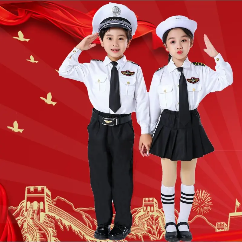 Tiếp Viên Không Quân Cho Trẻ Em, Đồng Phục Cơ Trưởng, Phi Công Hàng Không, Nam Và Nữ, Quần Áo Trẻ Em, Bộ Đồ Biểu Diễn Phi Công Hàng Không