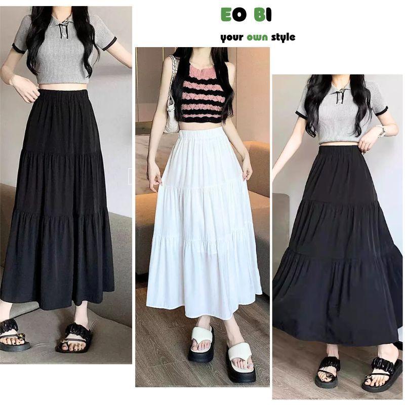 Chân váy tiểu thư xoè dáng dài, Chân váy lưng thun cạp thiết kế 3 tầng xinh xắn kiểu dáng ulzzang - EOBI Nữ Women 2