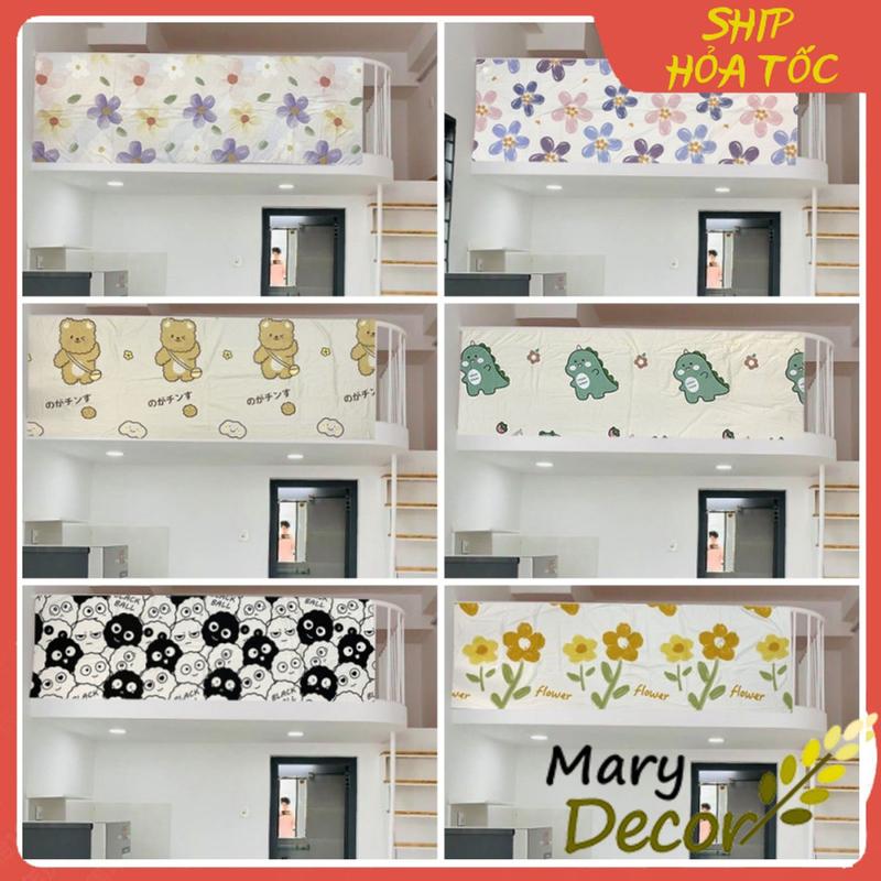 Rèm che gác lửng 220*70cm/ 220*110cm, rèm DÁN KÈM GAI DÁN lan can gác trọ vải poly Marydecor màu sắc tươi sáng sinh viên