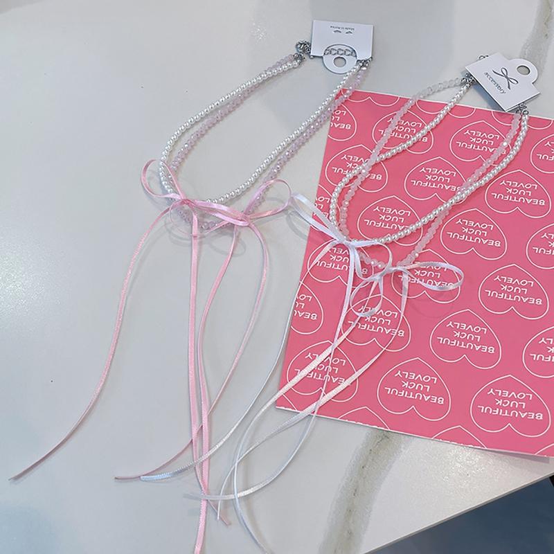 Vòng Cổ Choker Thắt Nơ Ruy Băng, Thiết Kế Độc Đáo Làm Bằng Tay, Đính Cườm Ngọc Trai, Dây Chuyền Xương Đòn, Đồ Trang Sức Cho Phụ Nữ Và Trẻ Em Gái, Vòng Cổ 7