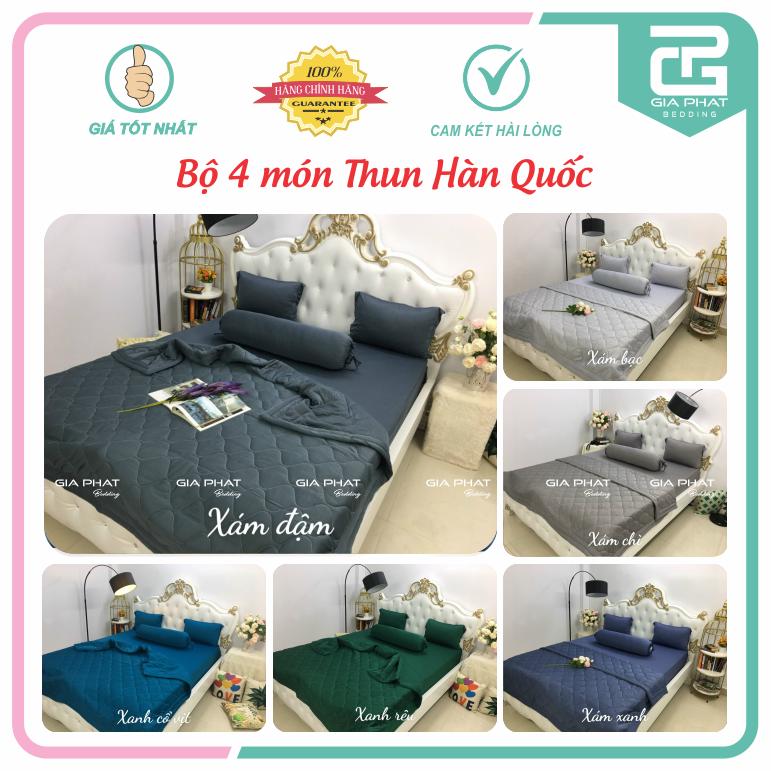Bộ ga gối Ga trải giường Ga nệm Thun Lạnh Hàn Quốc {4 món} hoạ tiết trơn 1 màu cao cấp 1 ga bọc + 2 vỏ gối nằm + 1 vỏ gối ôm