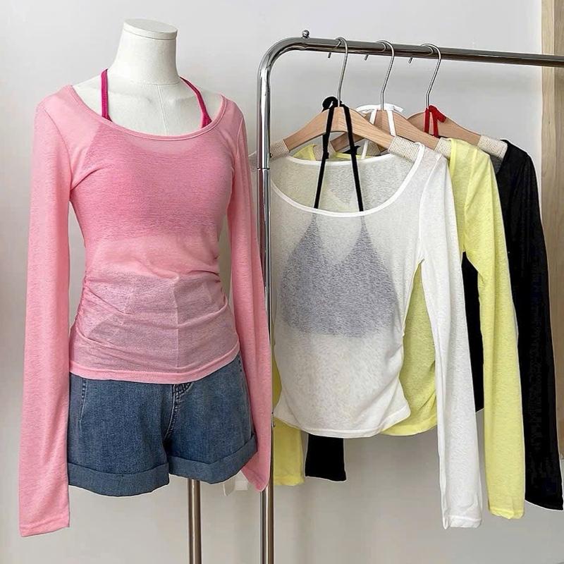 A-28 Áo nữ tay dài Kèm áo bra có mút ôm body xinh chất vải thun giấy co dãn 4 chiều Free Size