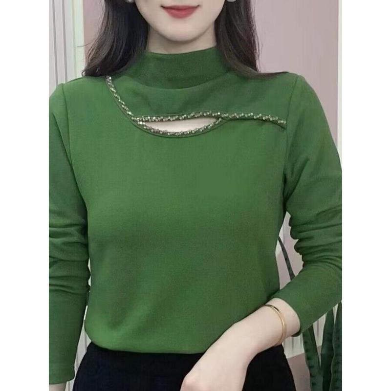 Áo Lớp Nền Hàng Mới Về, Dành Cho Nữ, Nhung Hai Mặt, Cao Cổ, Thanh Lịch, Áo Sơ Mi Giữ Nhiệt, Áo Thun Dài Tay, Có Thể Mặc Ngoài Trời, Thoải Mái Và Thường Ngày Top Women 3