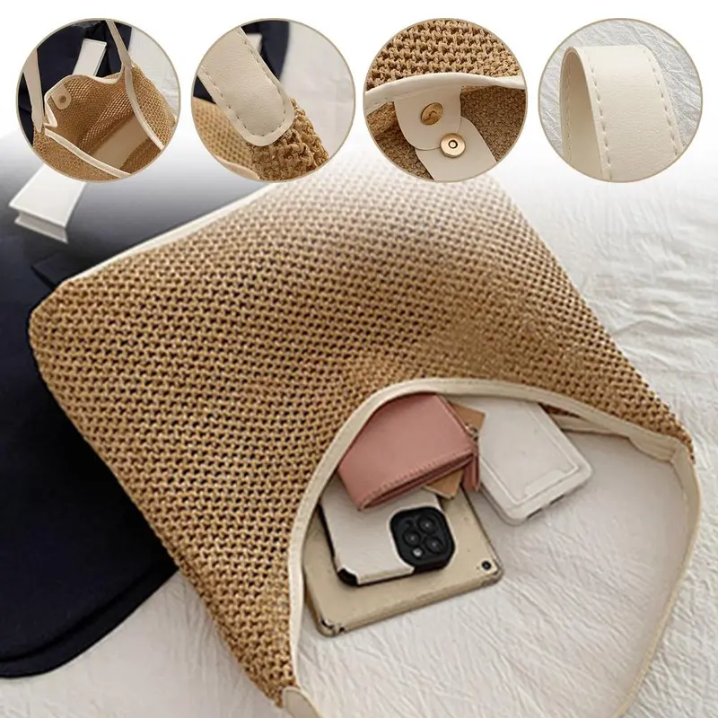 Túi Tote Dệt Cổ Điển, Túi Rơm, Túi Kẹp Nách, Túi Đeo Vai, Dung Lượng Lớn, Thích Hợp Cho Kỳ Nghỉ Và Bãi Biển, Dành Cho Phụ Nữ, Năm 2025 1