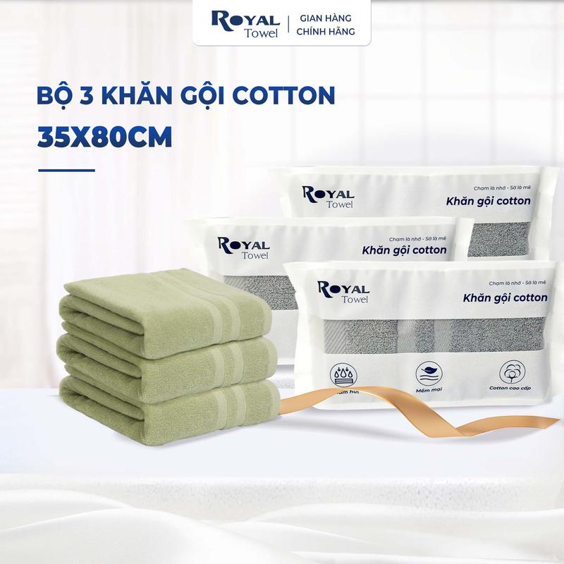 Bộ 3 khăn gội 35x80cm  Royal Towel sợi bông Cotton Thấm Hút Không Ra Màu Dùng Cho Nhà Tắm Của Gia Đình Spa Khách Sạn