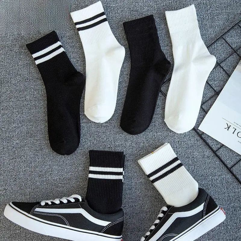 Double bar socks, long tube socks, unisex, spring and autumn socks, student socks, couple socks, white sports tube socks, college style socks, simple and versatile, long socks, women's socks