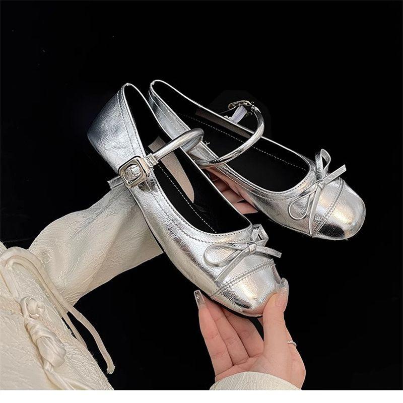 Product Introduction of Silver Low-Cut Ballet Style Flat Pumps Women's 2024 New Summer Dress French round Head Mary Jane Shoes 6
