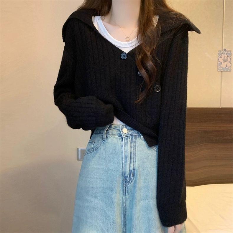Product Introduction of Set Dua Keping, Kecil, Kolar Pelaut, Pinggang Tinggi, Sweater Pendek, Untuk Wanita, Gaya Korea Baru 2024, Pakaian Luar, Sweater Lengan Panjang 6