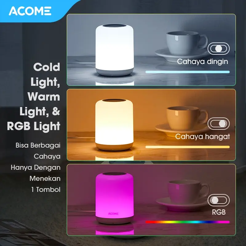 【BISA COD】ACOME IOT Lampu Smart Lembut Melindungi Mata Multicolor 16 Juta Warna Cold Light Warm Light RGB Light Lampu Tidur Pintar Lampu 5