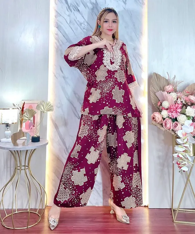 One set super jumbo rayon tebal setelan renda arab jumbo Celana Panjang Wanita. 5