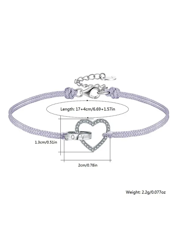 925 Sterling Silver Hollow Out Heart Charm Bracelet, Fashionable Rhinestone Decor Adjustable Bracelet for Women & Girls, Fashion Jewelry for Party, Daily Clothing Decor, Trendy All-match & Exquisite Jewelry for Birthday Gift 1