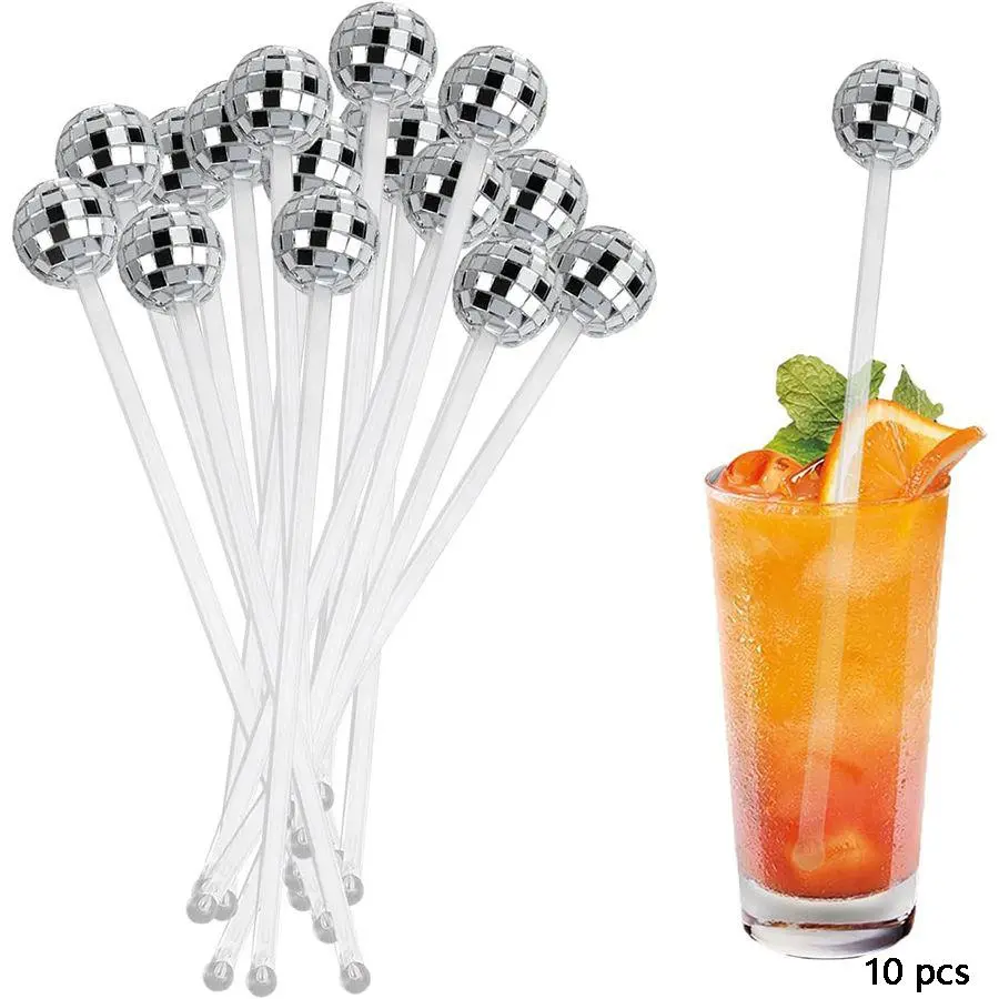 Mirror Ball Design Cocktail Stirring Stick, 10pcs Creative Stirring Stick, Holiday Party Decoration Supplies, Bar Utensils