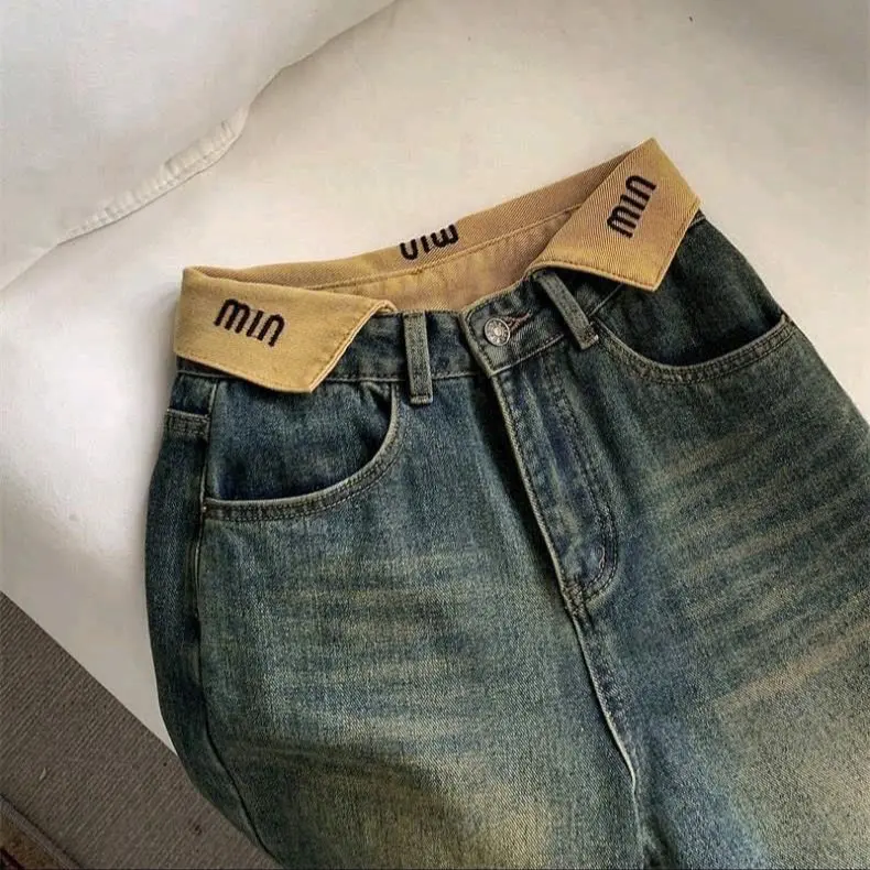 Q443 Quần Jean Nữ Ống Rộng Phối Minmin Dài 103cm Pants Women 2