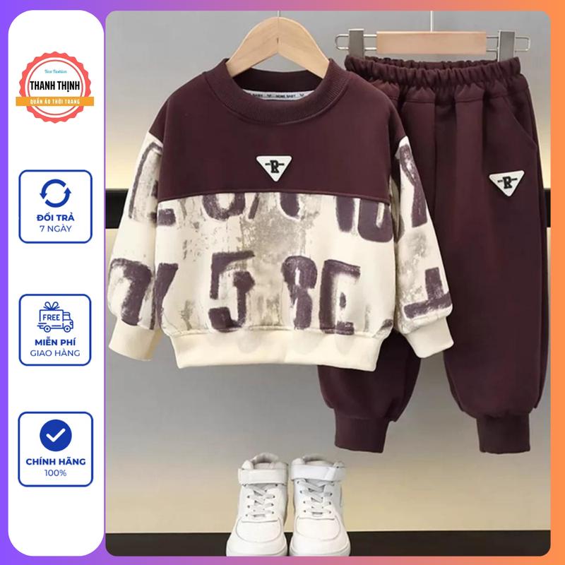 Bộ quần áo nỉ thu đông bé trai 14-45kg mẫu Tam Giác. Thiết kế năng động, chất liệu ấm áp. D4 bộ  paris