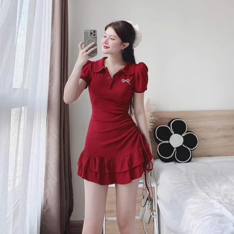 Váy Body Dáng Ôm Đi Dự Tiệc Thun Gân Sexy Tay Ngắn Thiết Kế Dây Kéo Nhún Eo - Lazy Có Bigsize - Nữ - Women's Dress