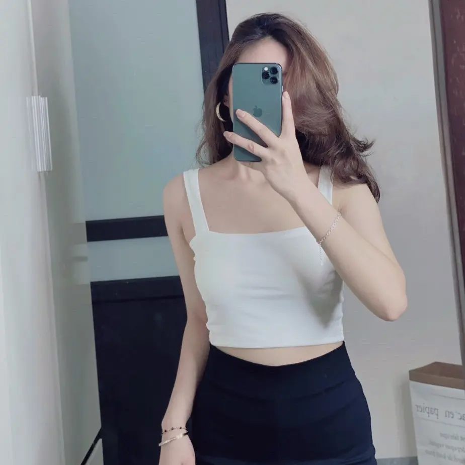 Áo Bra Croptop Nữ Hai Dây Quai Lớn Cổ Vuông Chất Cotton Mềm Mịn Ôm Dáng Thun Jean Thun Jean