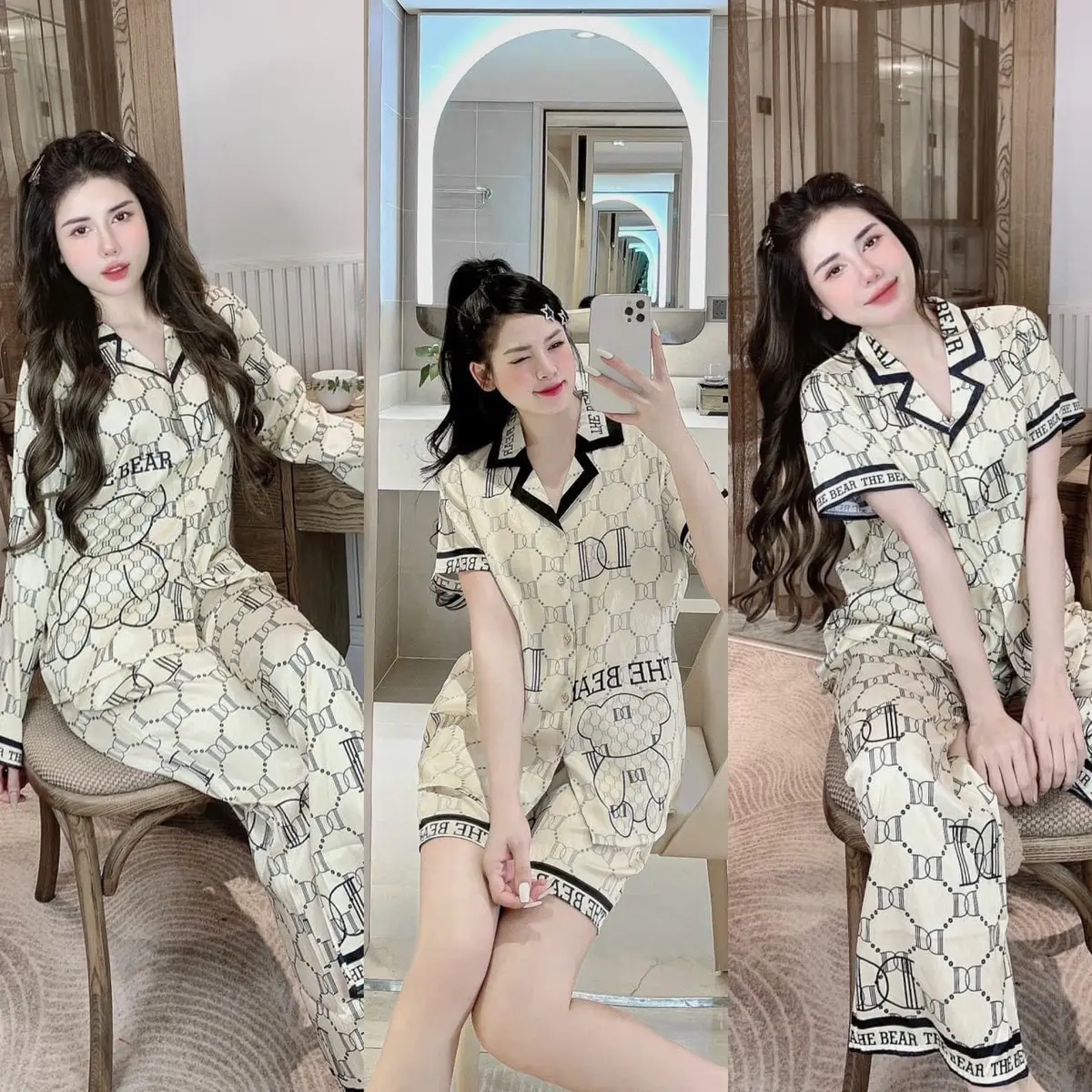 Đồ bộ nữ lụa xước ánh  kim dd,40kg đén 60kg Áo Women Nhung