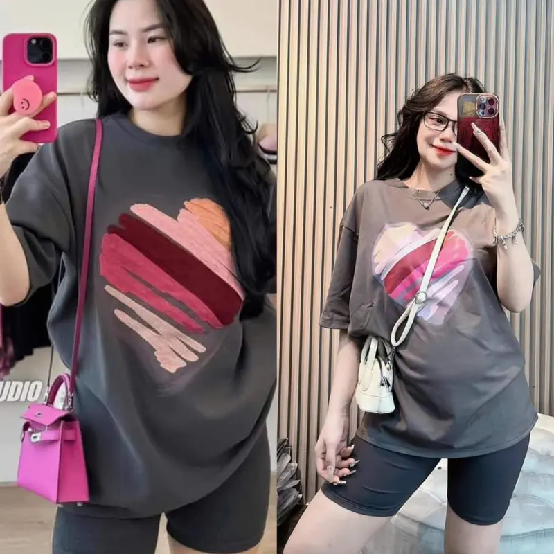 Đồ Độ Lửng Ngố Thun Cotton Form Rộng Nữ Mặc Nhà Dể Thương Women Áo Top Quần Ngủ 2