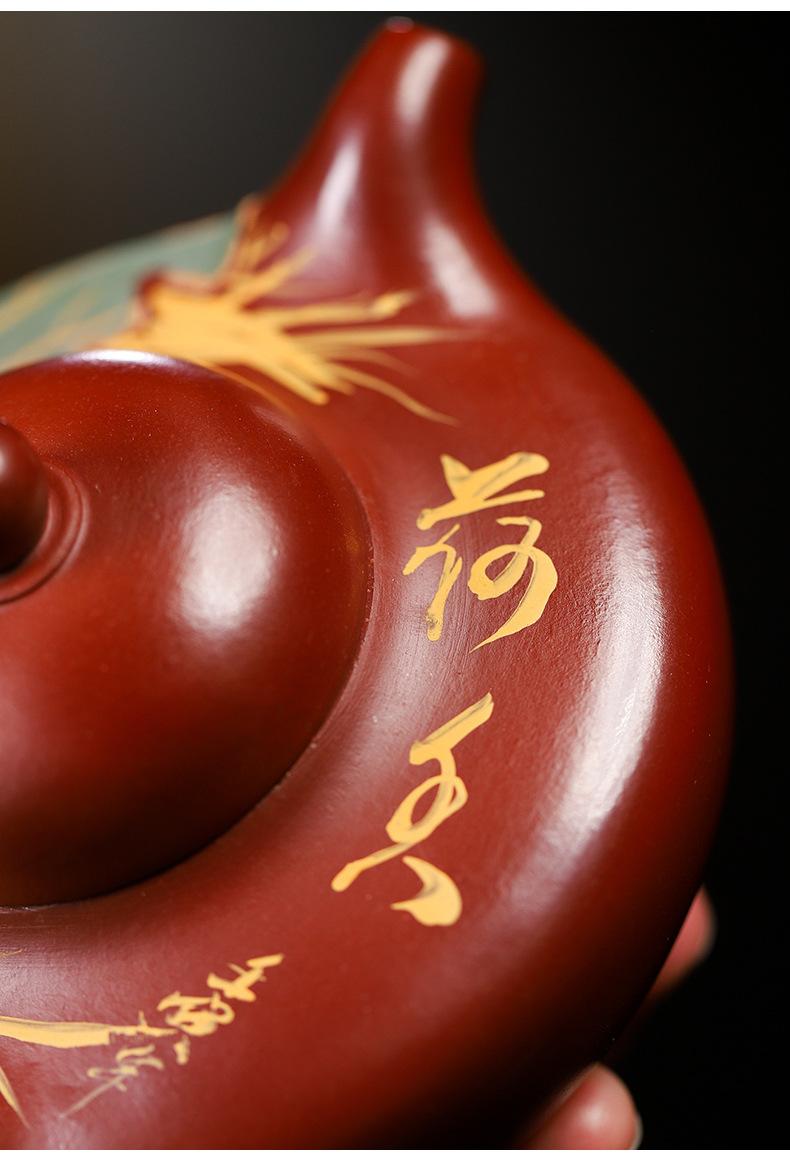 Product Introduction of Huaying Shenglight Yixing Purple Clay Teapot – Dahongpao Stone Red Clay Hand-Painted Rain Sand Design Gong Fu Tea Set perfect  teapot 9