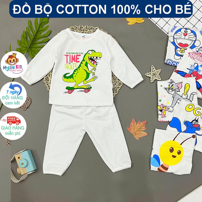 Đồ bộ dài tay cotton 100% Mysu kids - đồ ngủ bé trai,bé gái màu trắng từ 8kg đến 49kg Cotton Mùa hè Mùa đông
