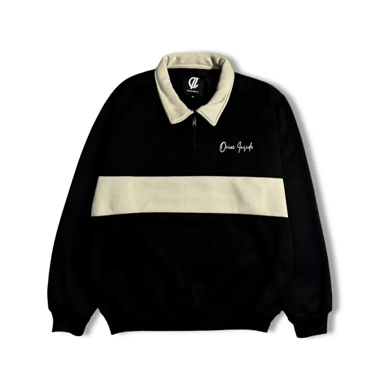 Jaket Rugby Half Zip Unisex Casual Sweater Kombinasi Pria Wanita Fleece Keren Crewneck Panjang Stiker Tebal Distro Cowok 3