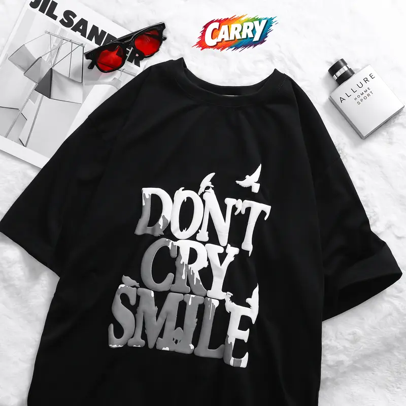 Áo thun đừng khóc DON'T CRY in nổi tay lỡ unisex nam nữ phông form rộng teen cổ tròn freesize cotton giá rẻ basic dễ thương đơn giản ngầu Menswear Xám 2